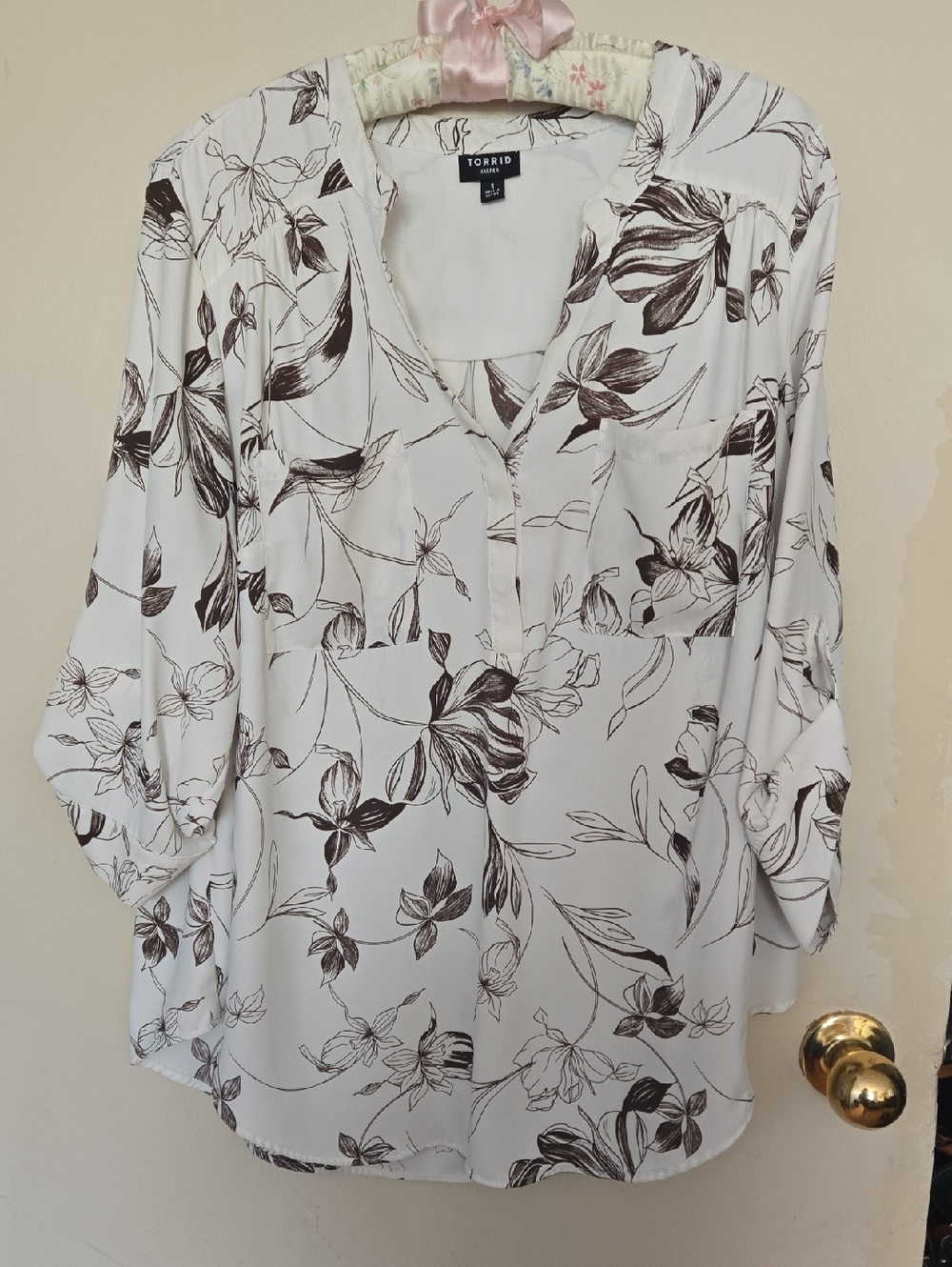 torrid White Blouse with Brown Floral Print